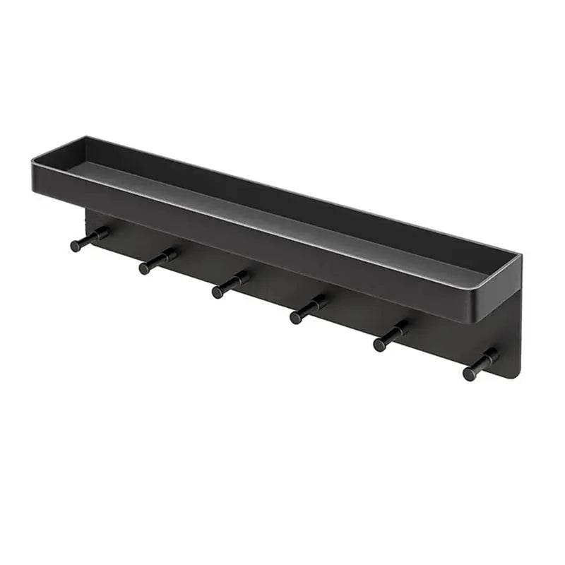 Wall-Mounted Key Rack with Shelf & 6 Hooks – Black Steel