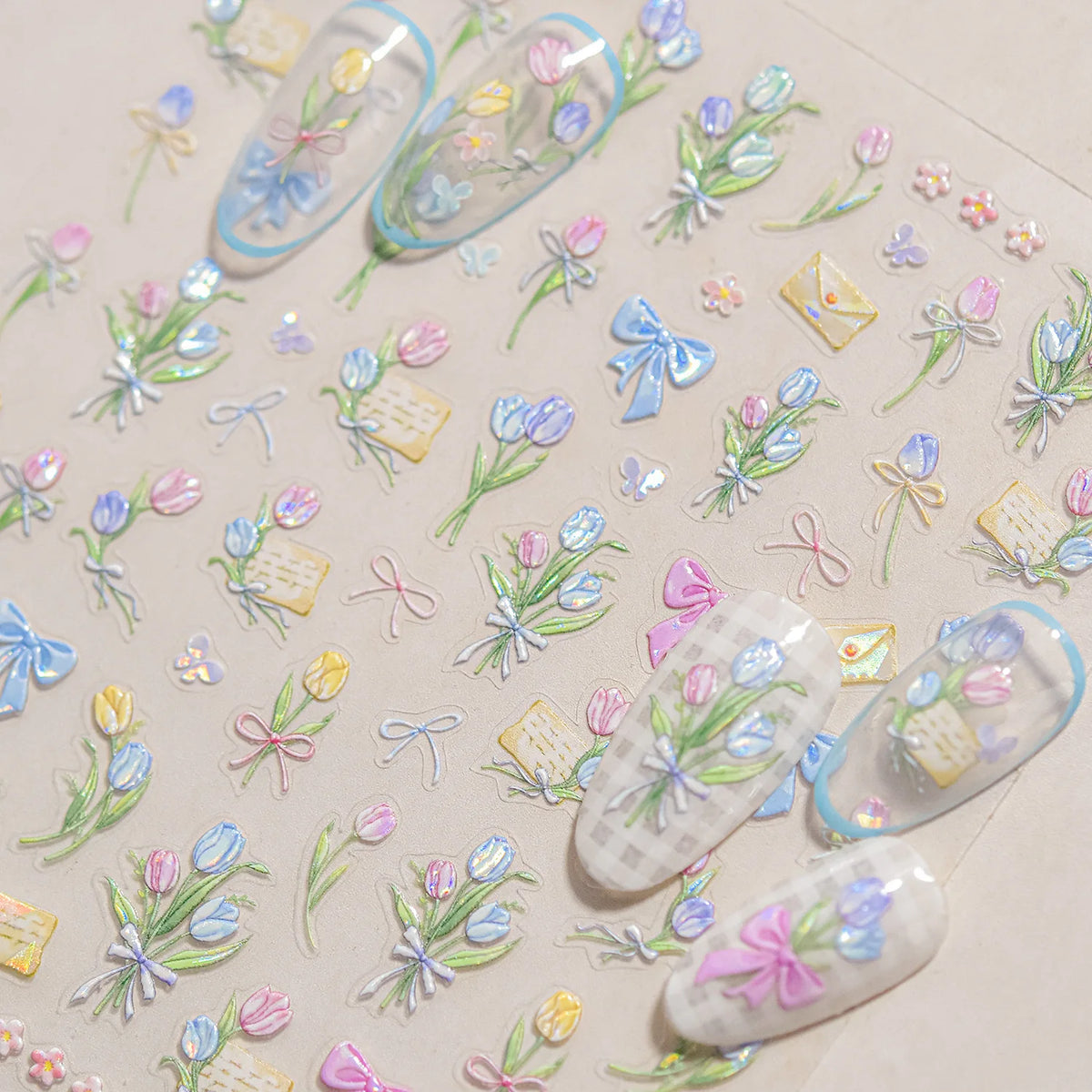 5D Tulip Bow Nail Art Stickers – Self-Adhesive 3D DIY Decals
