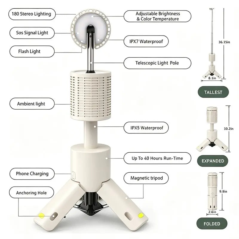 4-in-1 Telescopic Camping Lantern USB Rechargeable Magnetic