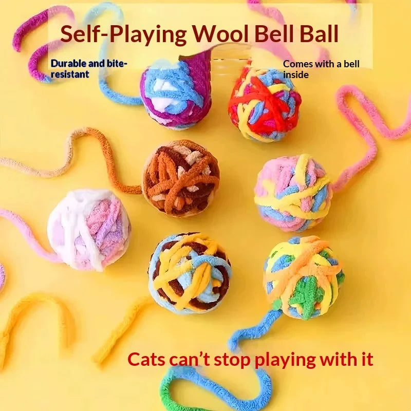 Colorful Yarn Cat Toy Ball with Bell & Long Tail | Interactive