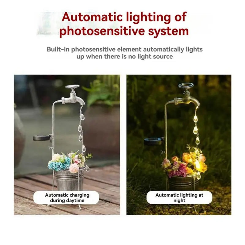 Solar Faucet Garden Lights Waterproof LED Planter Lamp 2-Pack