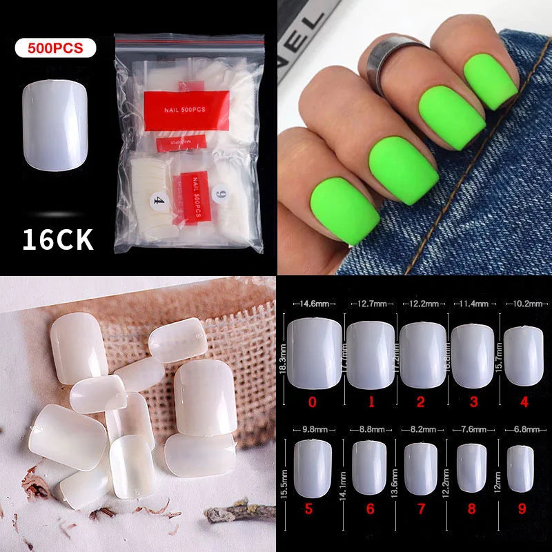 500pcs French Acrylic Nail Tips – Coffin Stiletto Full/Half Cover