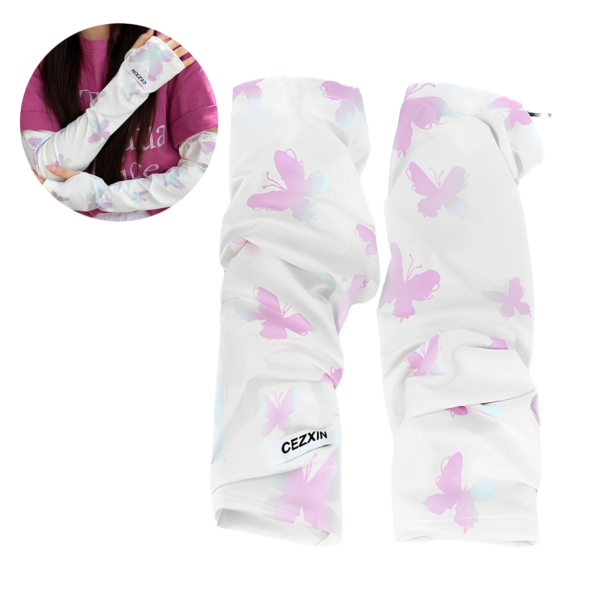 UPF50+ Ice Silk Arm Sleeves – Butterfly Pattern Sun Protection