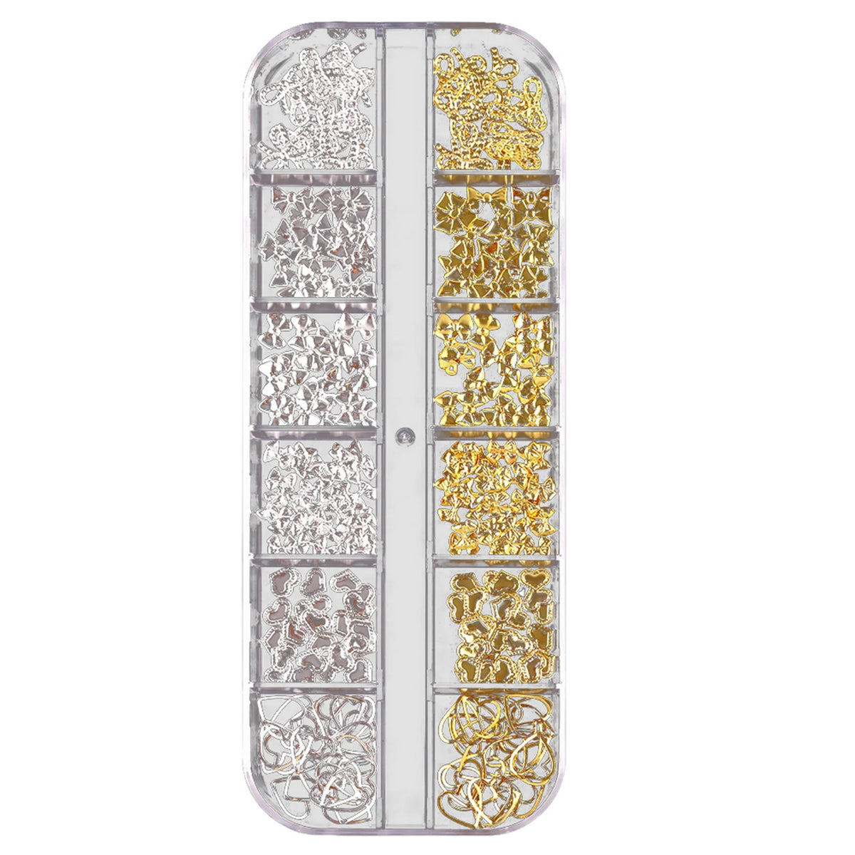 12-Grid 3D Nail Charms Gold Silver Punk Metal Art Decorations