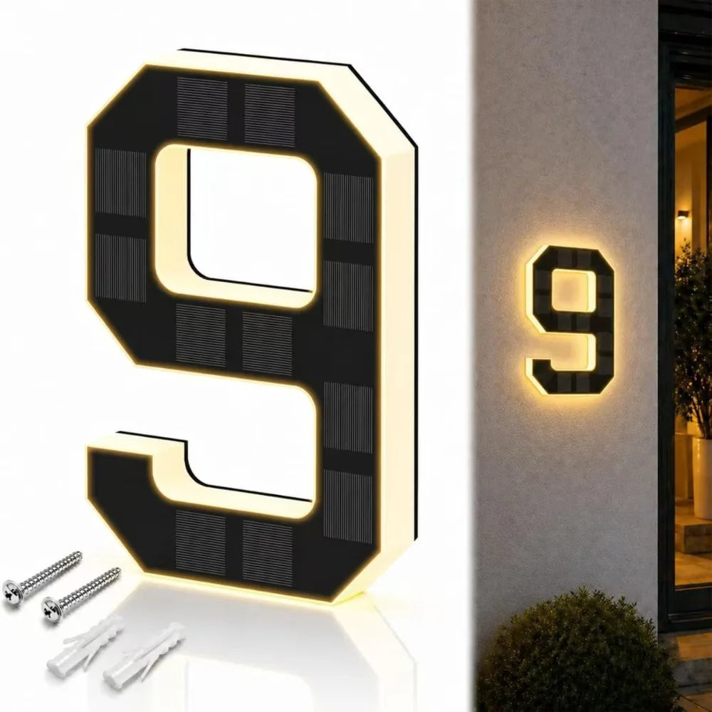 Solar LED House Numbers 6.7" IP44 Waterproof – Auto Night Light