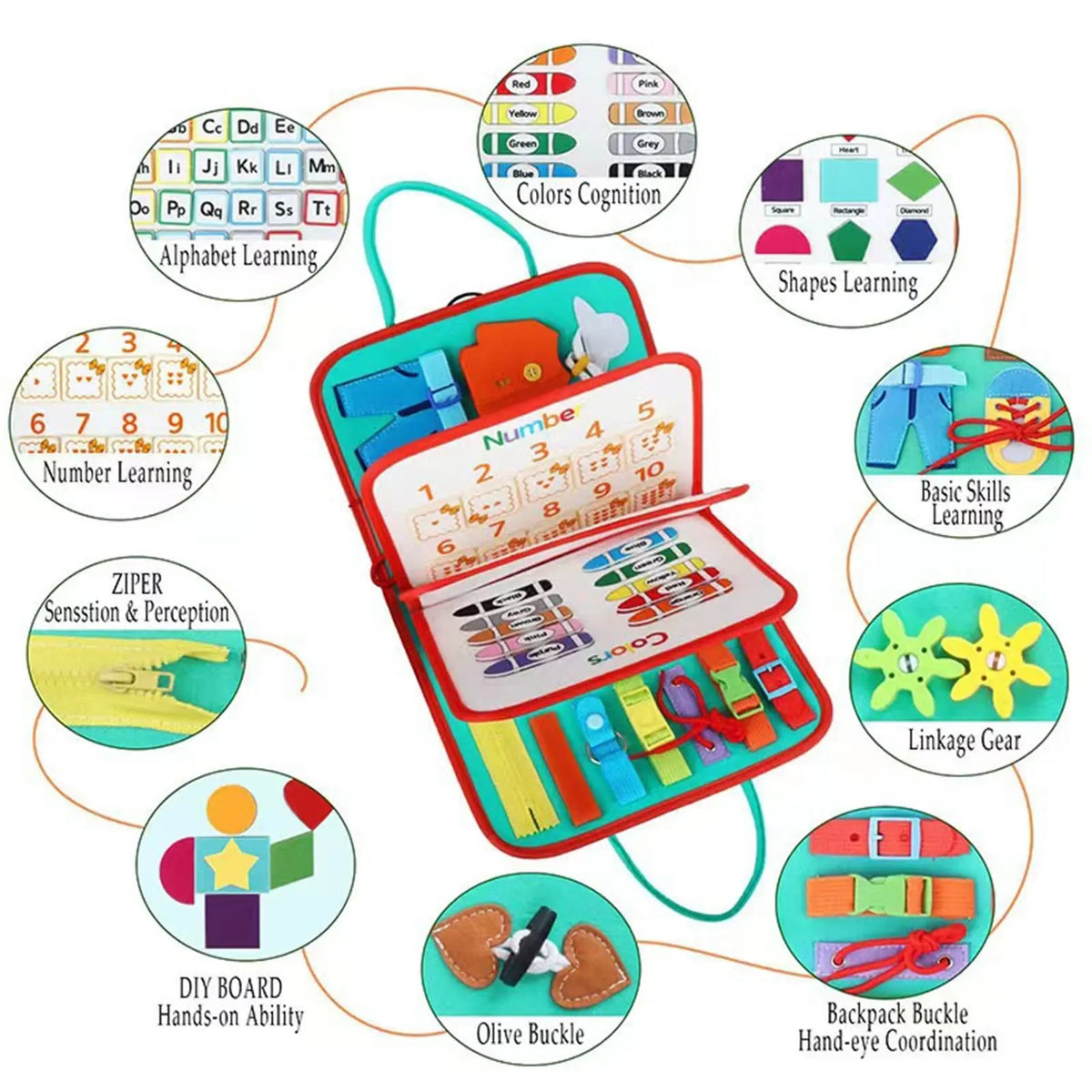 Felt Busy Board for Toddlers – Zipper, Buttons & Ties