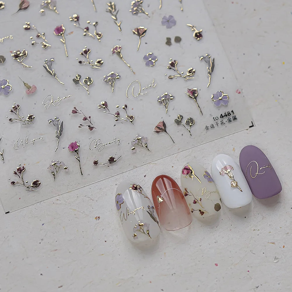 Bronzing Rose & Golden Leaf Nail Art Stickers | DIY Decals