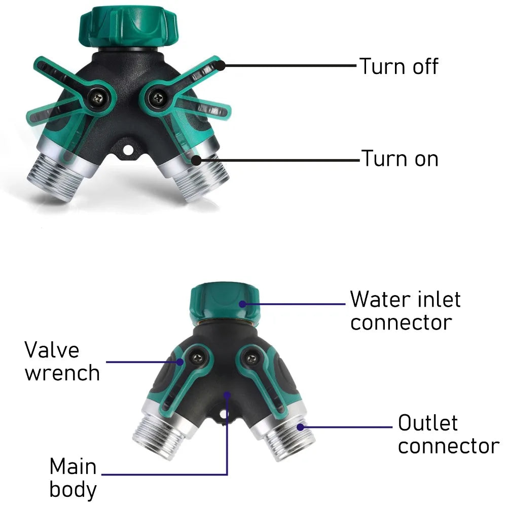 Y-Shape 2-Way Garden Hose Splitter 3/4 in GHT Zinc Alloy