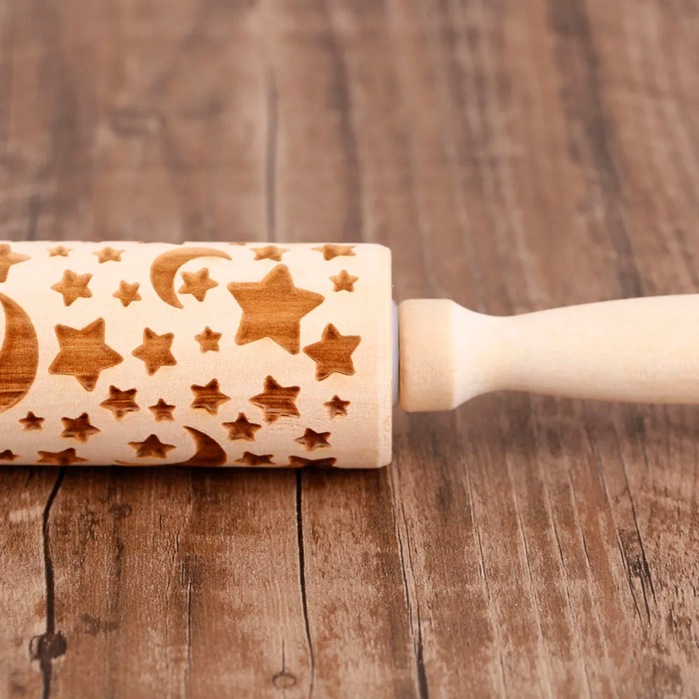 Moon & Star Embossed Wooden Rolling Pin – Ramadan Baking