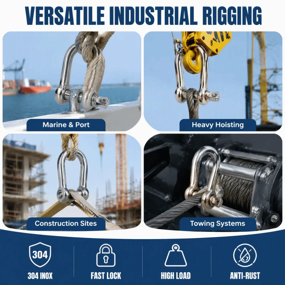 10-Pack Marine Grade 304 SS Screw Pin D Shackles – Wire Rope