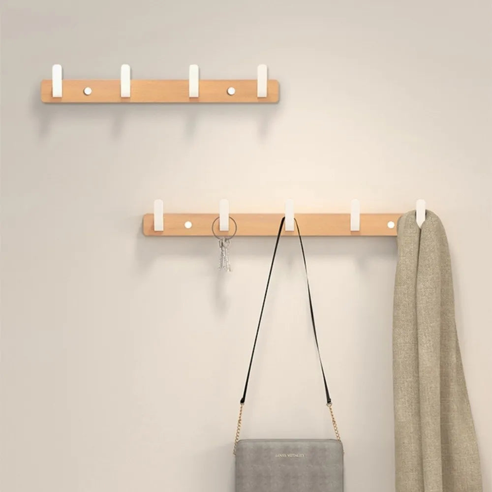 Wall Mounted Walnut Wood Clothes Hook – No Drill Entryway Organizer