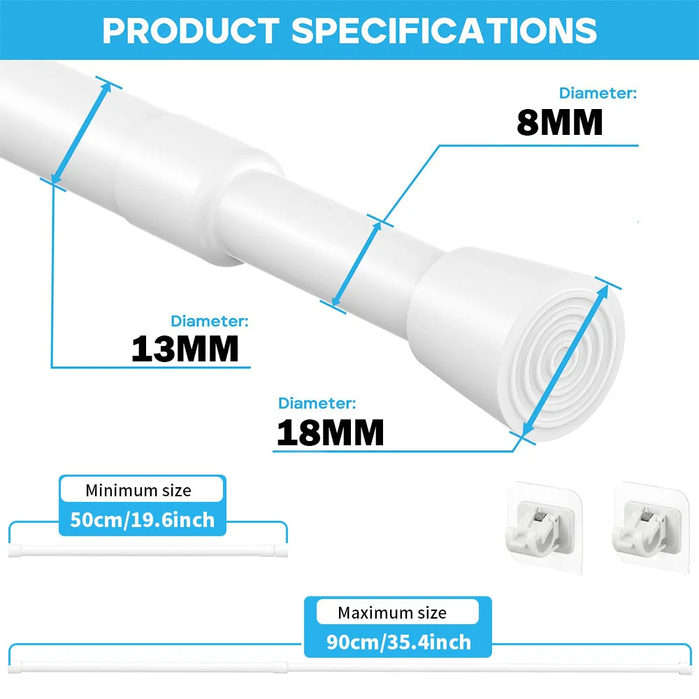 Tension Rod 40–150cm No-Drill Extendable Spring Curtain Pole