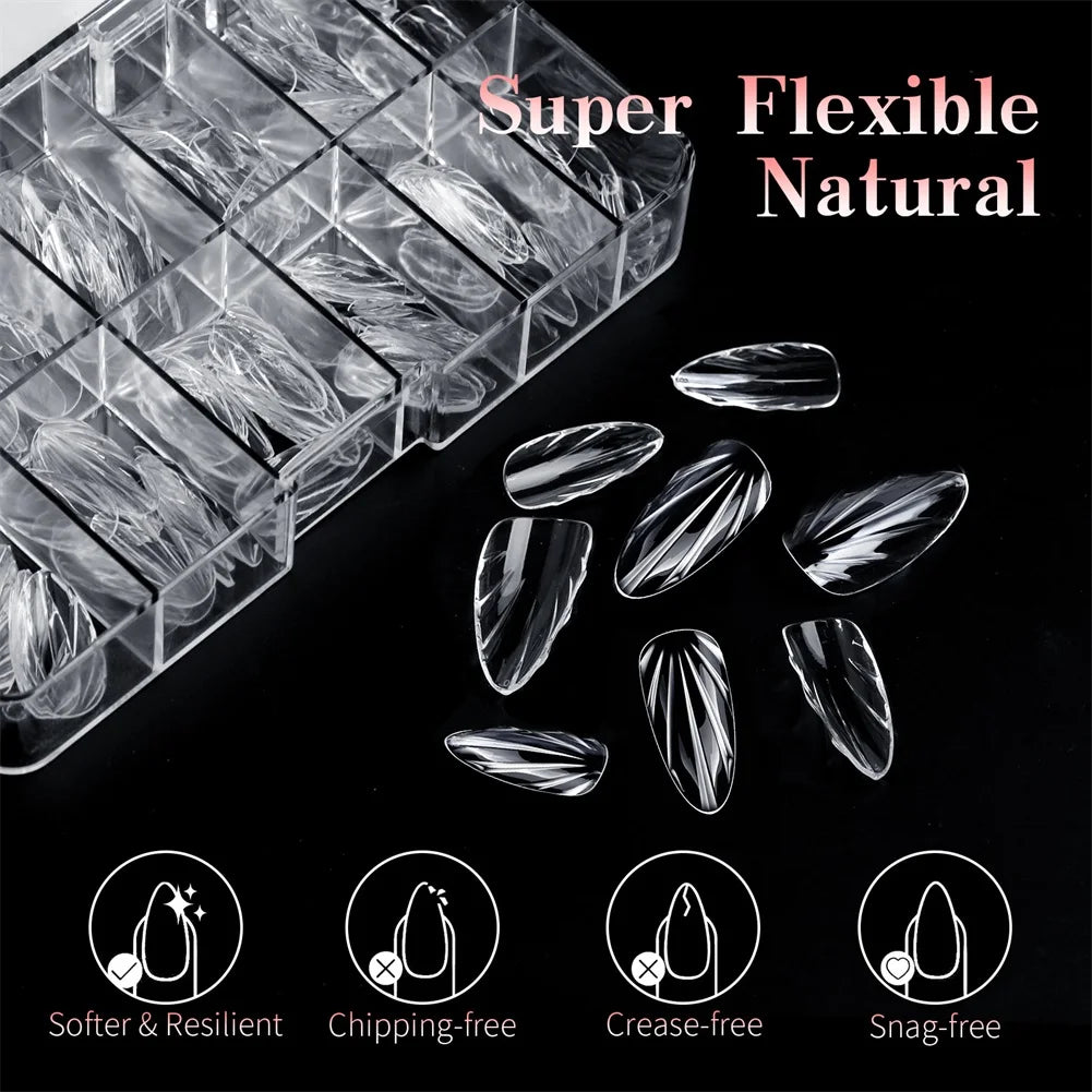 140pcs 3D Shell Press-On Nails Iridescent Rhombus Almond