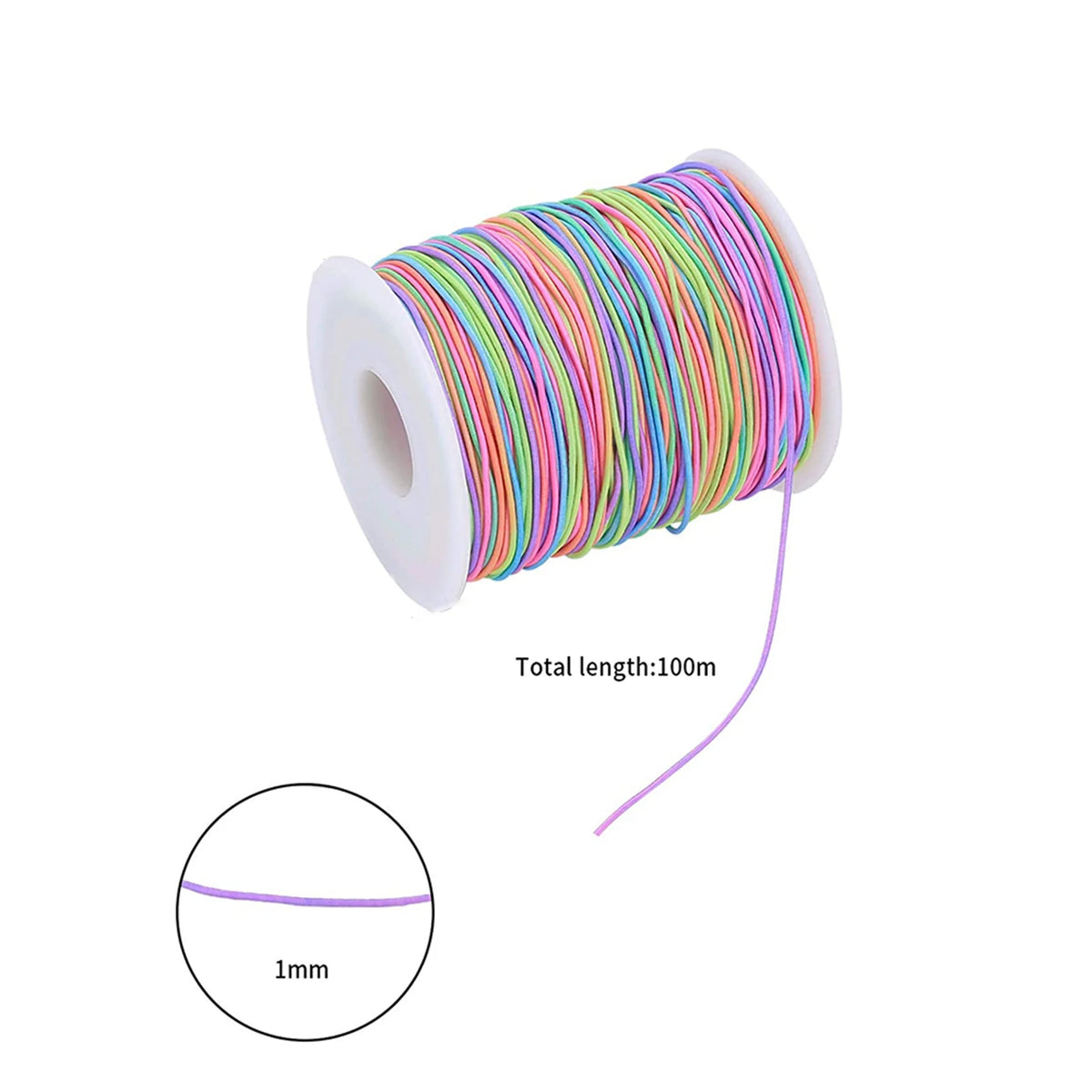 Rainbow Elastic Beading Cord 1mm 100m – Stretch String for Crafts