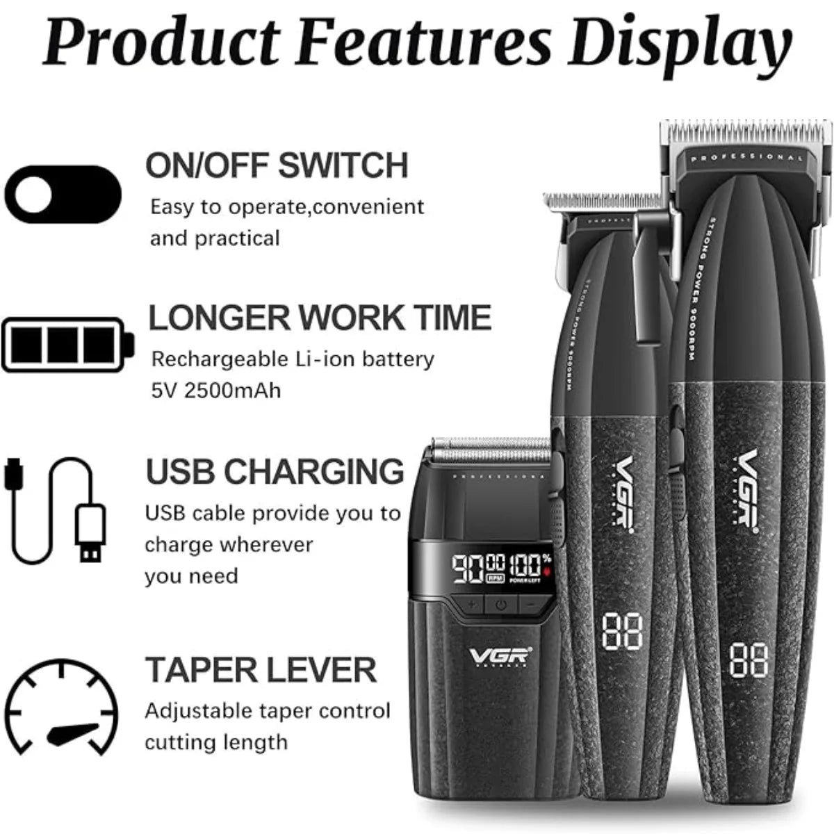 VGR V-640 Cordless Hair Clipper Trimmer Shaver 9000 RPM
