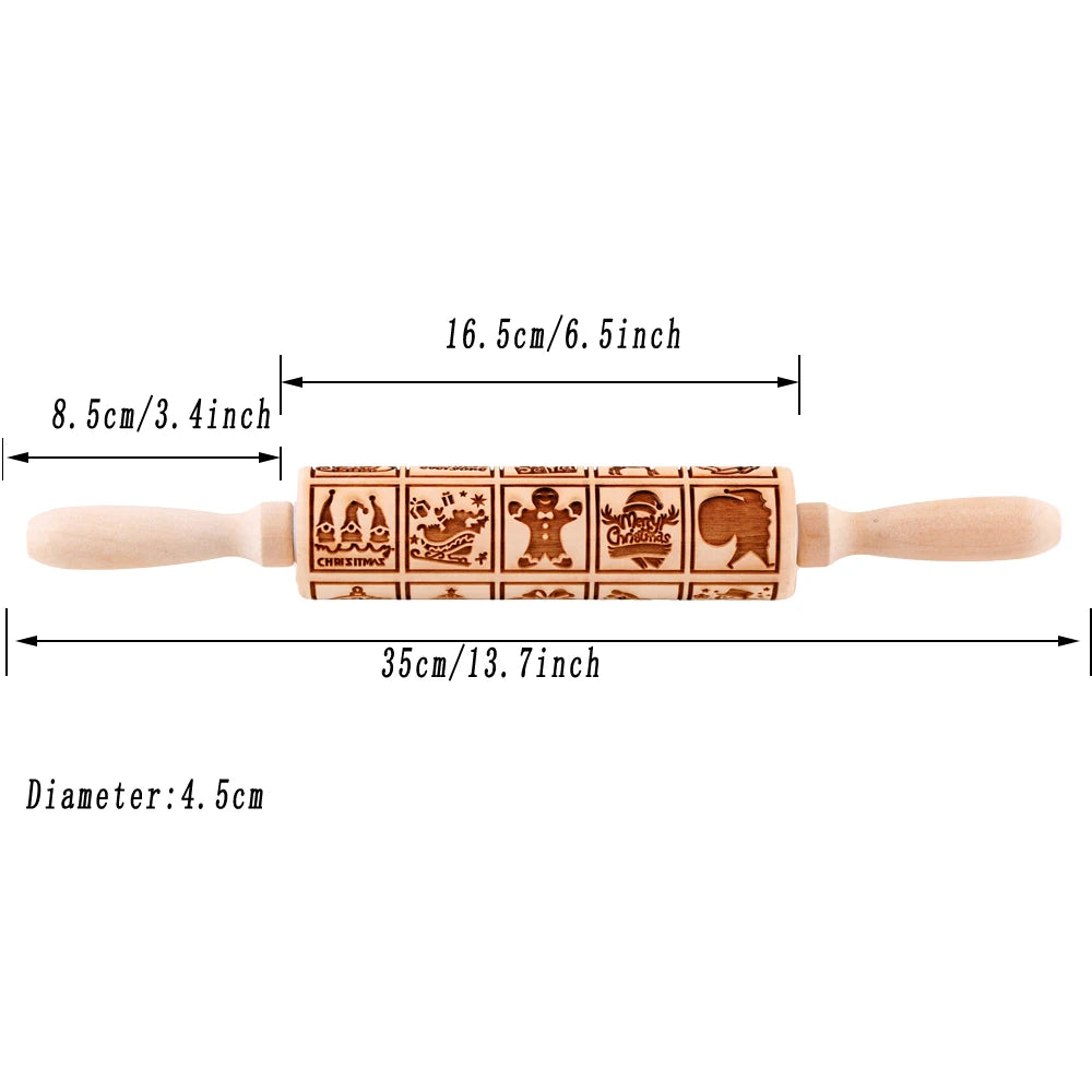 Arjmide 20-Grid Christmas Embossed Wooden Rolling Pin 13.7"