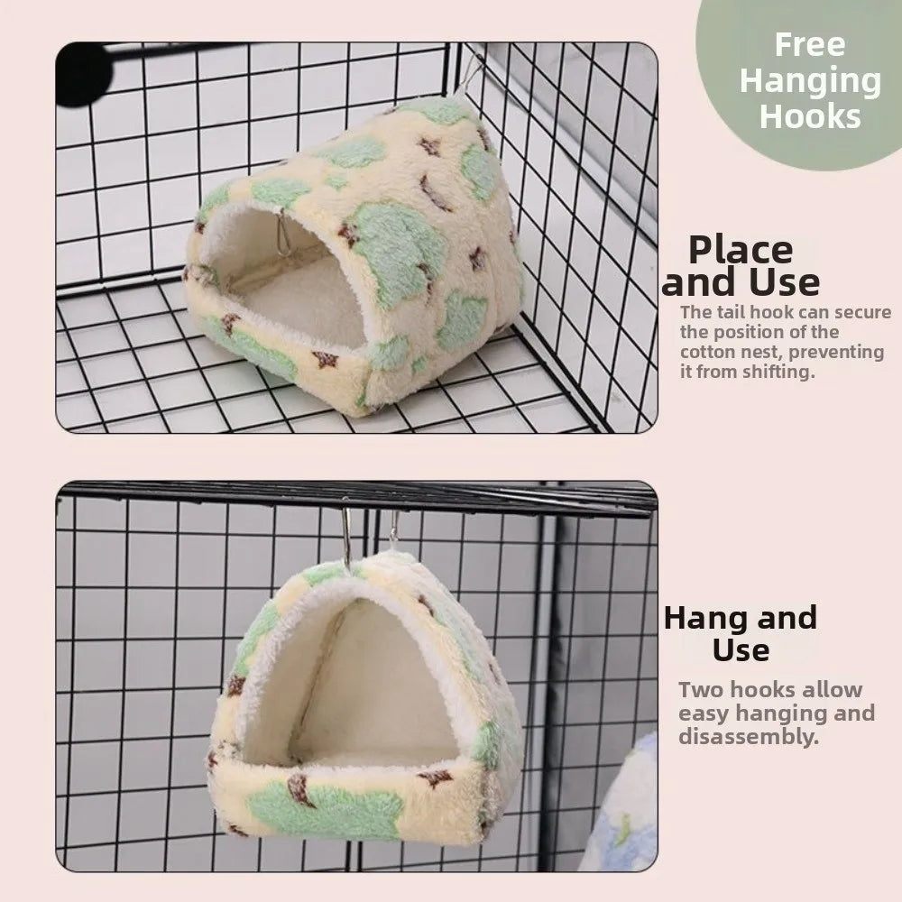 Hanging Plush Parrot Nest – Warm Cotton Bird Hut Hammock