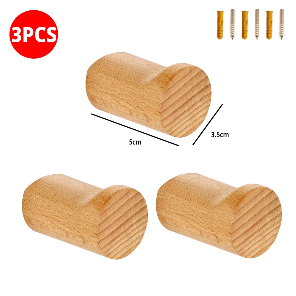Walnut Wood Wall Hooks for Coats, Hats, Keys & Bags