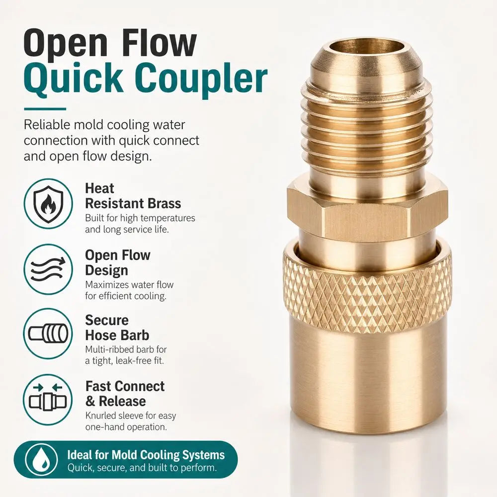 Brass Female Mold Quick Coupler – Open Flow Cooling Connector