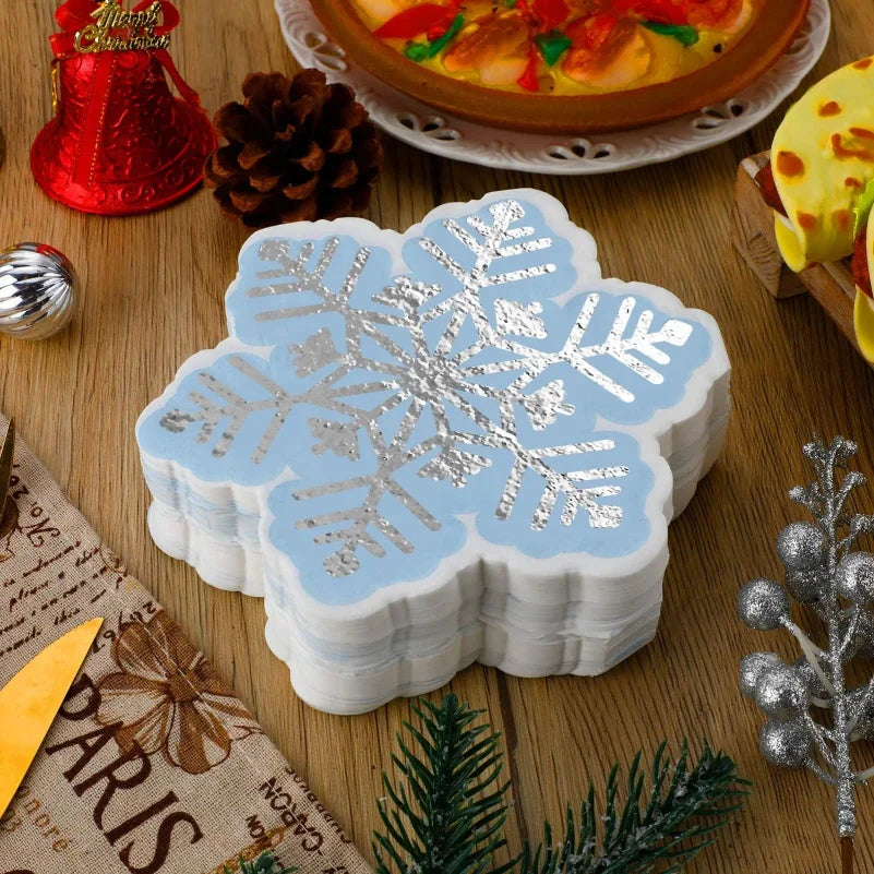 Snowflake Paper Napkins Silver Blue Winter Party 40-100Pcs