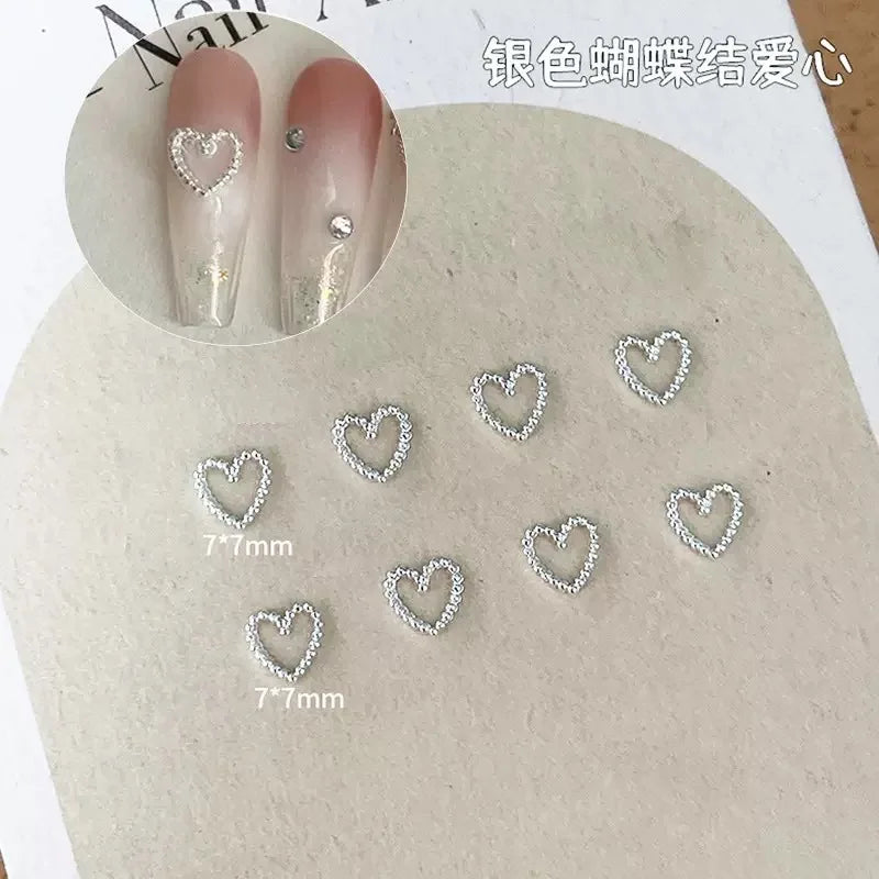 50pcs 3D Alloy Bow Heart Nail Charms Silver DIY Nail Art
