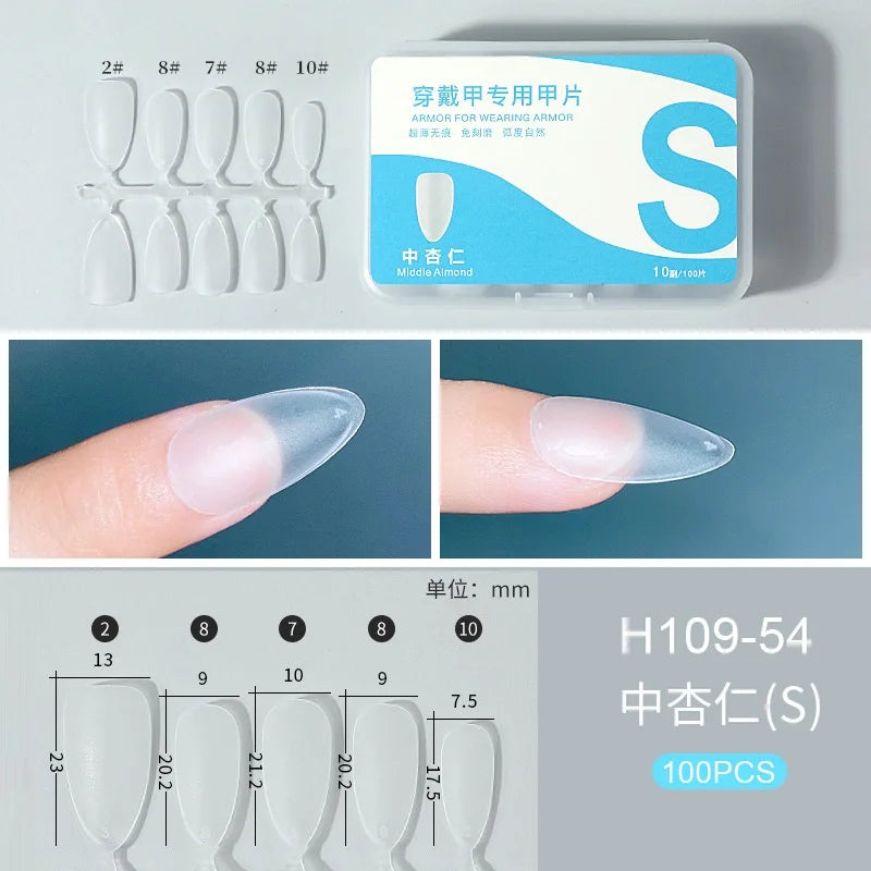 100pcs Full Cover Press On Nail Tips – Clear Ultra-Thin False Nails