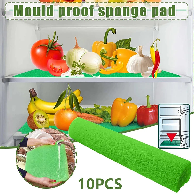 10PCS Fridge Sponge Mats – Vegetable Fresh Keeping Drawer Liner