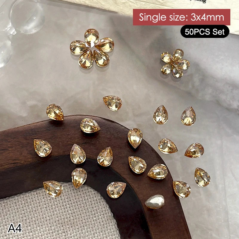 50Pcs Water Drop Zircon Nail Rhinestones 3D Flatback Crystal Gems