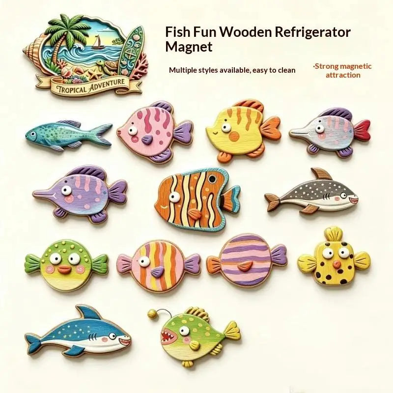 Cute Wooden Sea Fish Refrigerator Magnets – 1/5 Pcs Set