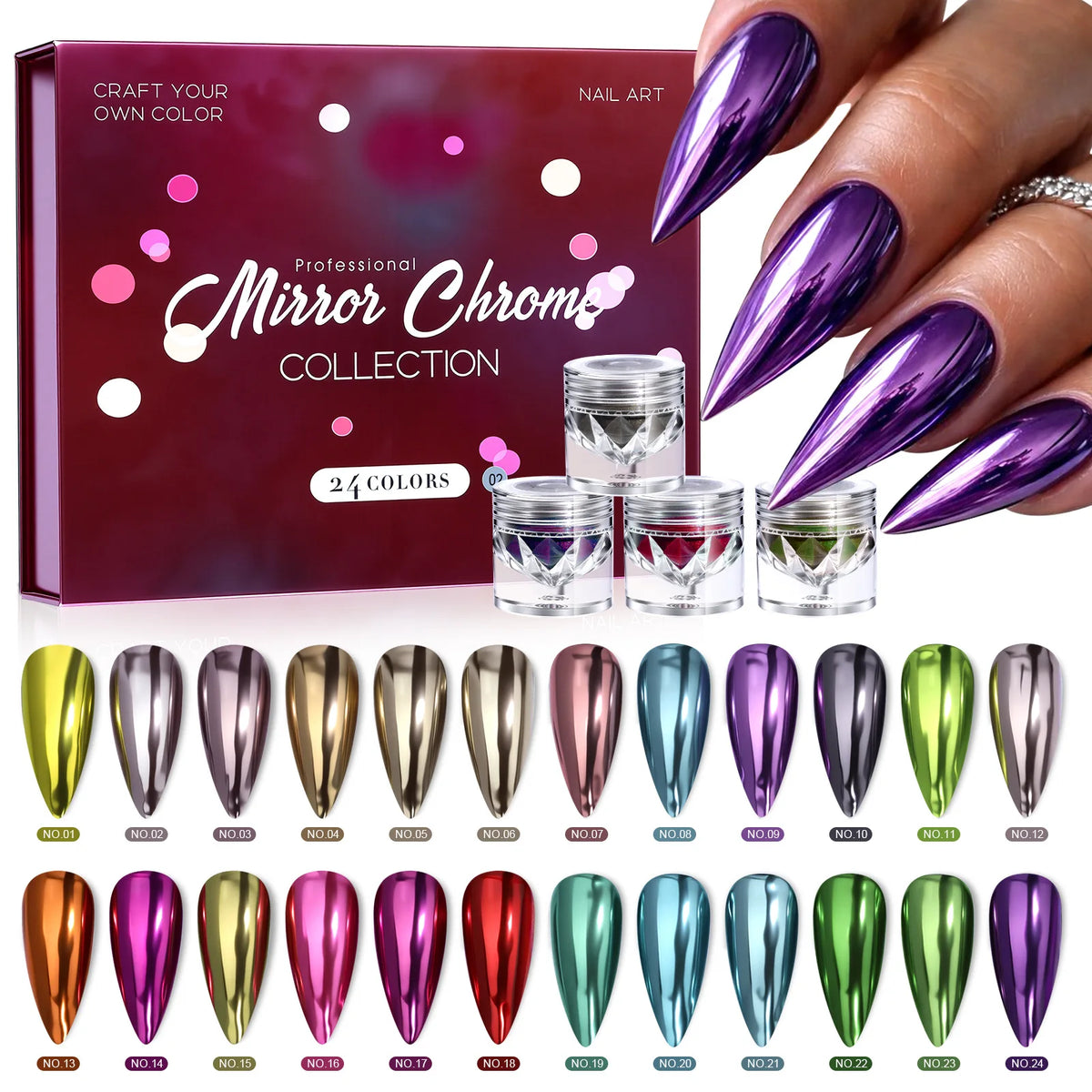24-Color Opal Mirror Nail Powder – Laser Glitter Pigment Set
