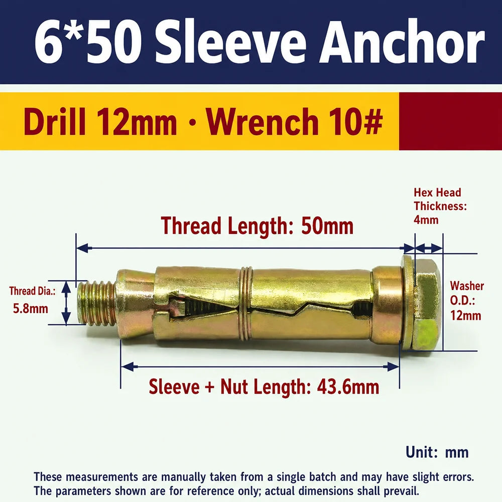 M6–M12 Heavy Duty Single Sleeve Expansion Anchor Bolt Carbon Steel