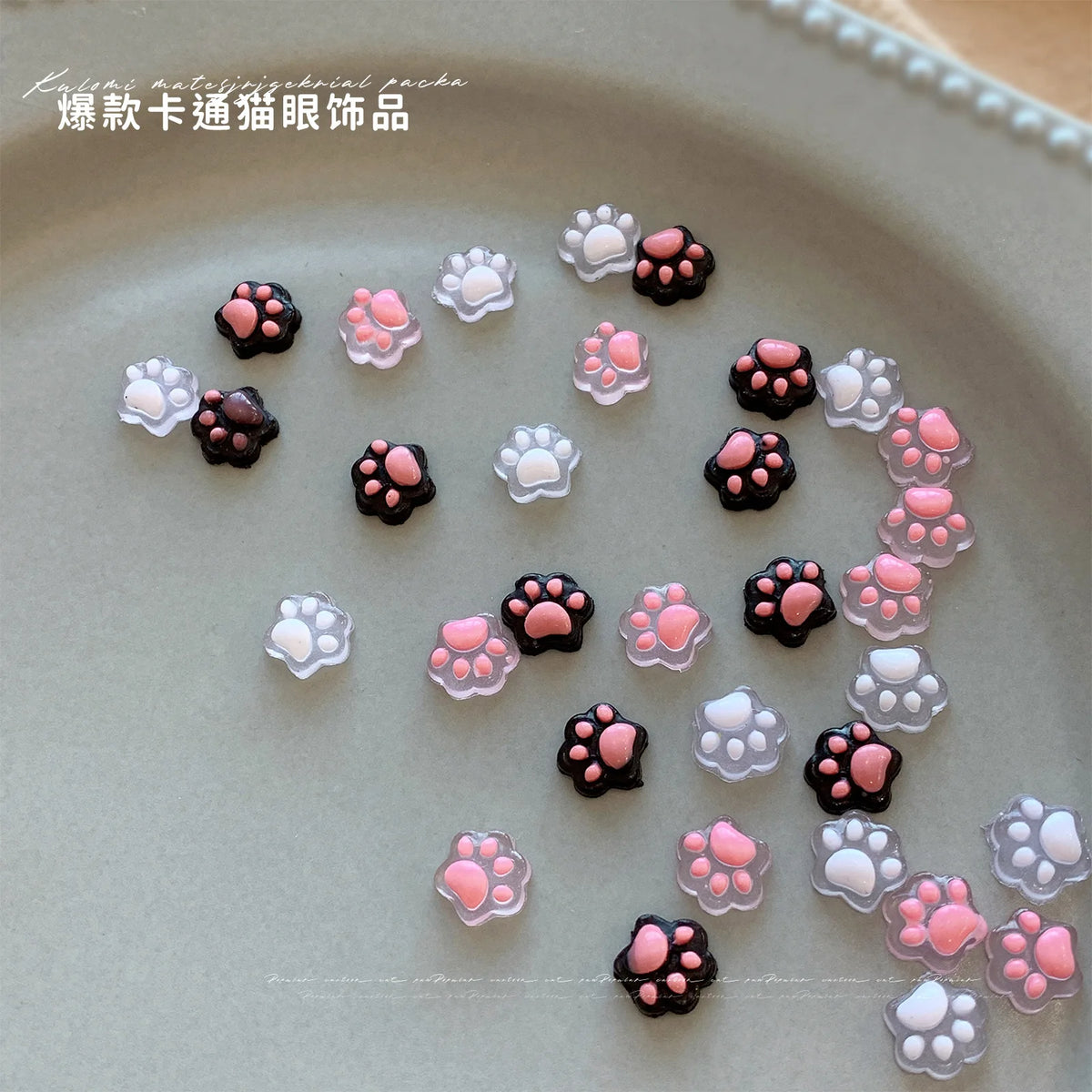 10pcs 3D Cat Paw Nail Charms Kawaii Acrylic Rhinestone Decor