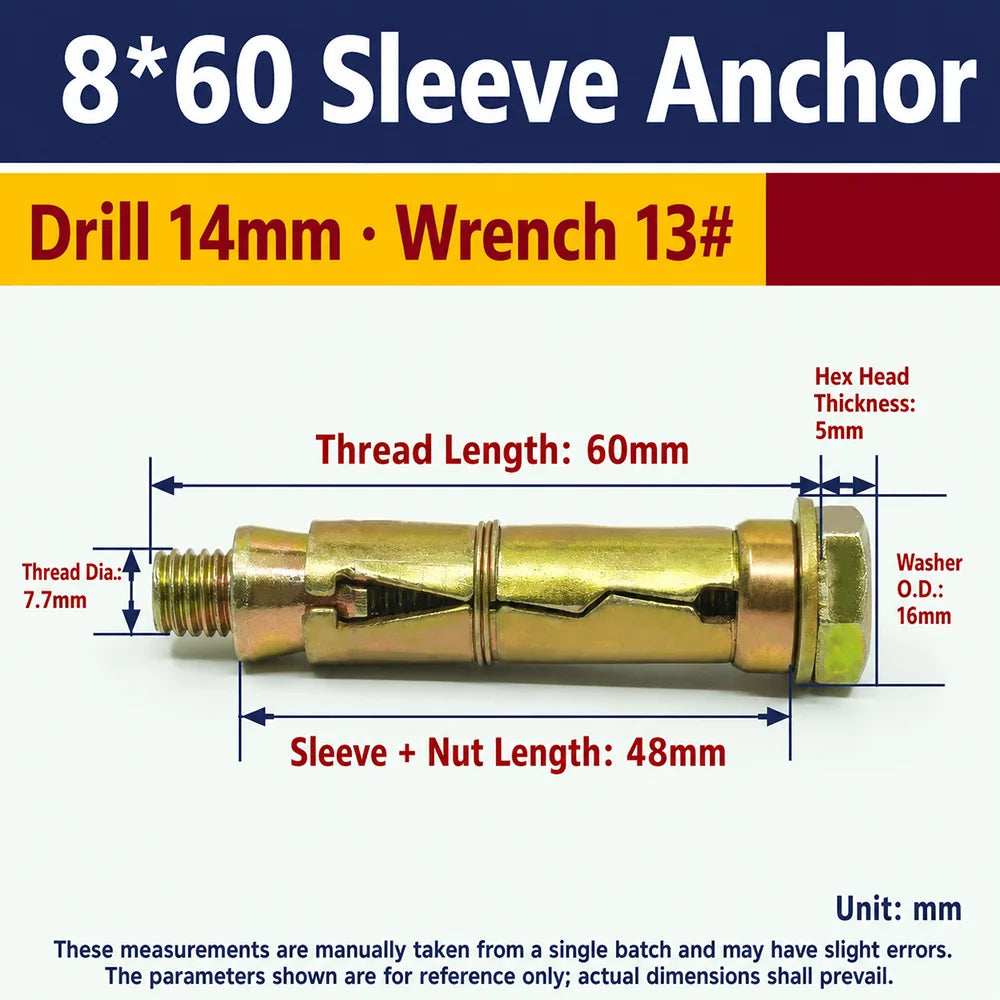 M6–M12 Heavy Duty Single Sleeve Expansion Anchor Bolt Carbon Steel
