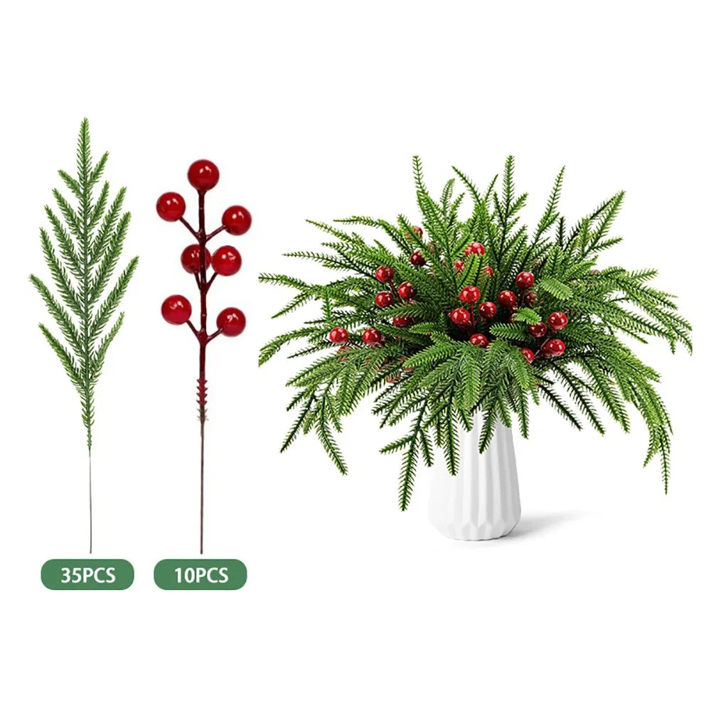Artificial Christmas Pine Branches with Red Berries – DIY Set