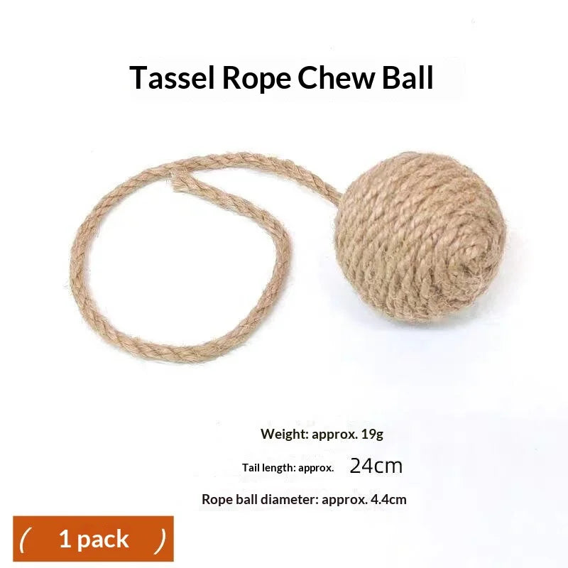 Natural Fiber Cat Toy Ball with Rattle Sound & Rope Tail – VIBE