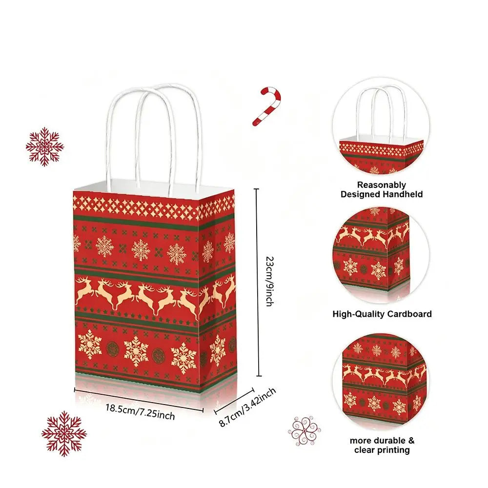 12-Pack Christmas Kraft Paper Gift Bags with Handles – Santa