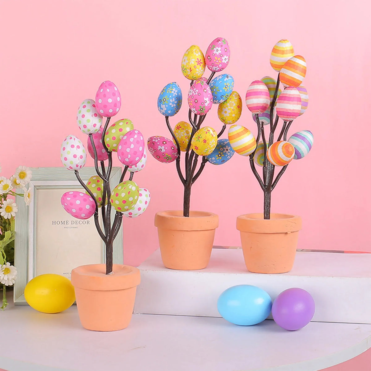 Easter Egg Tree Potted Ornament – 20 Colourful Simulated Eggs