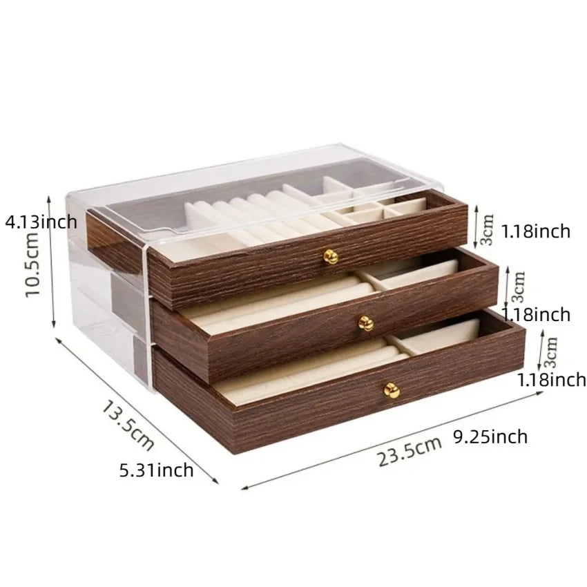 Multi-Layer Wooden Jewelry Box with Transparent Window Lid