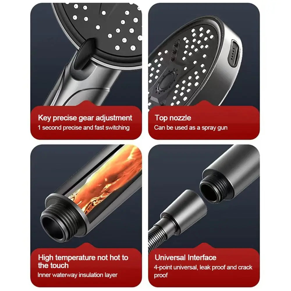 5-Mode Handheld Shower Head – 13cm Large Panel Water-Saving