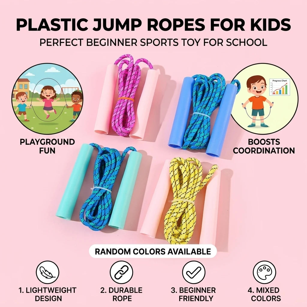 VIBE Adjustable Plastic Jump Rope – Non-Slip Handles for Kids