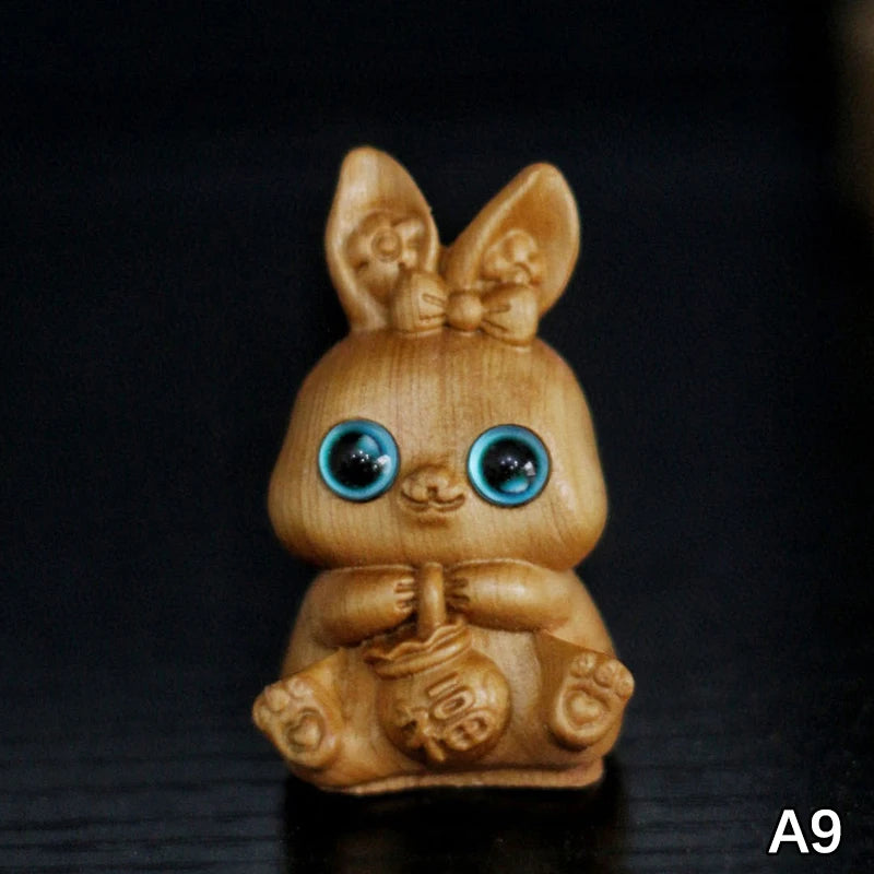 Wood Carved Easter Bunny Figurine – Cute Rabbit Ornament Gift