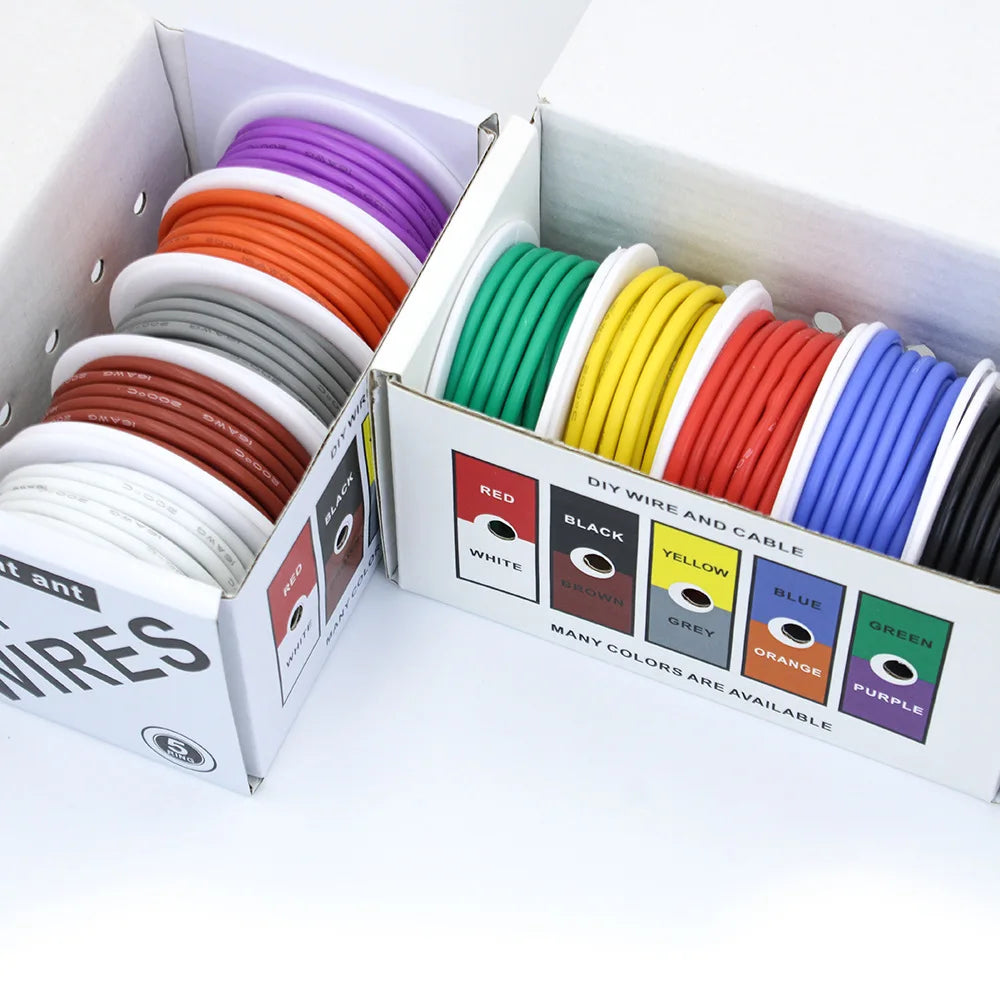 Silicone Hookup Wire Kit 16–28 AWG 5 Colors + Heat Shrink