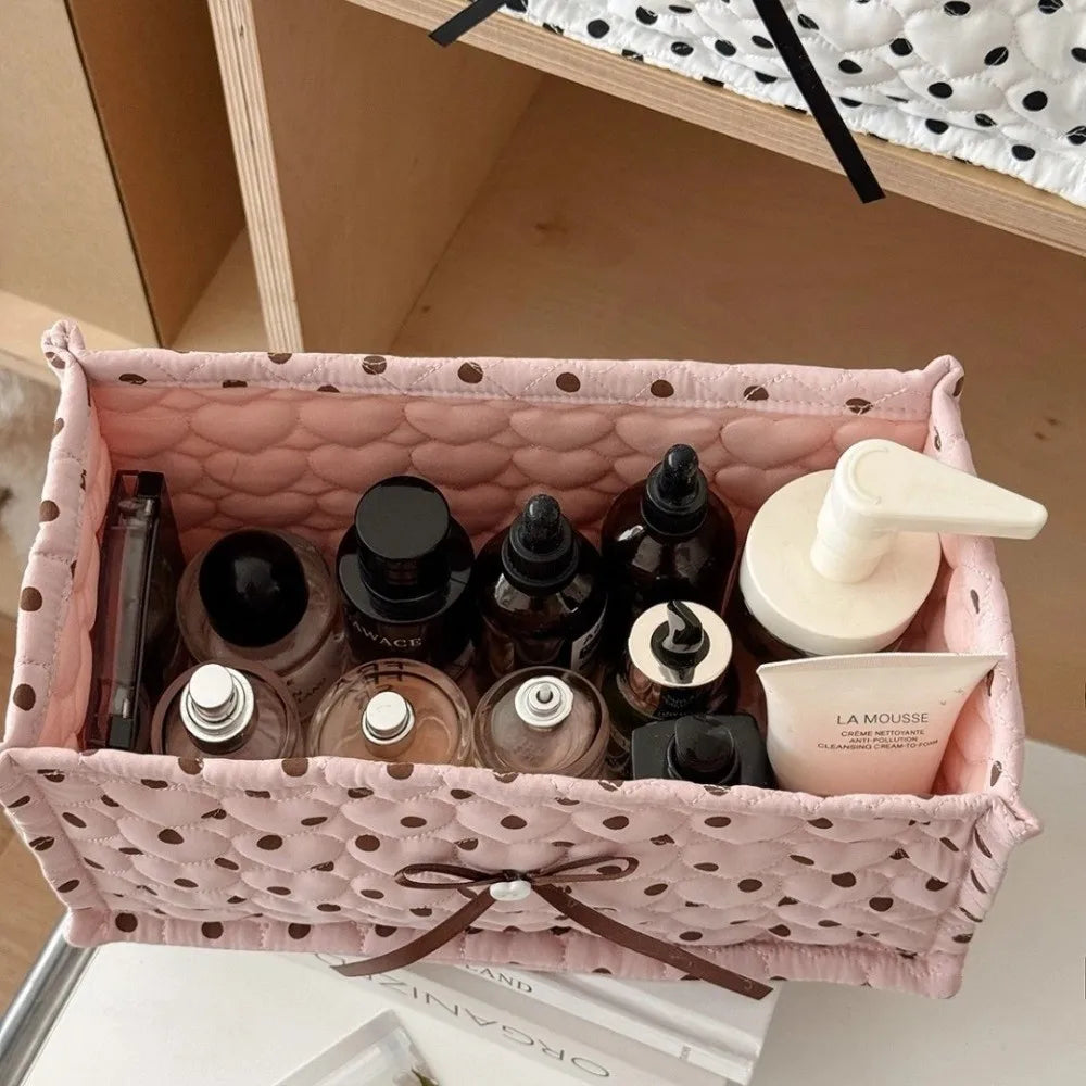 Quilted Heart Polka Dot Storage Basket – Desktop Organizer Box