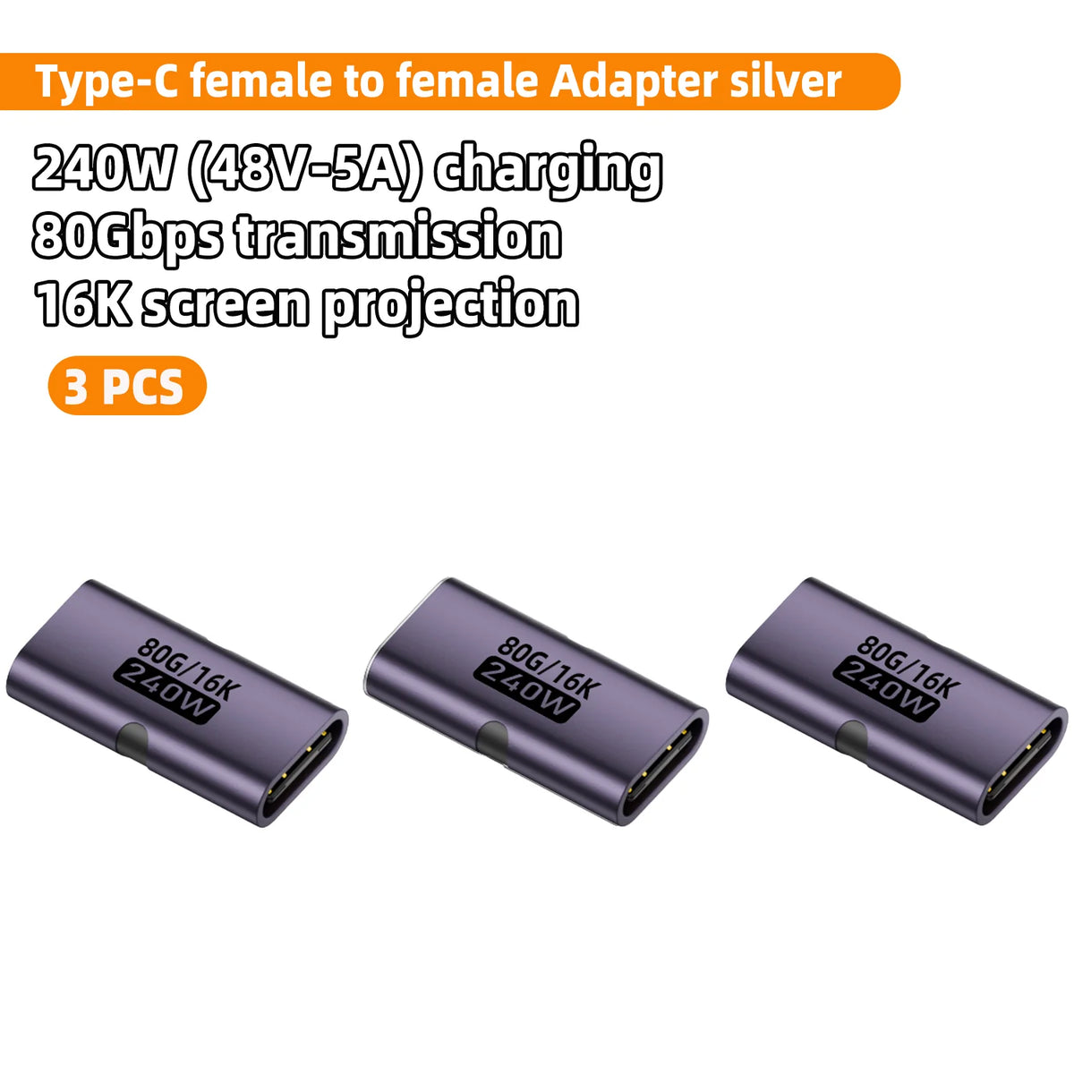 USB4 80Gbps USB-C Female to Female Adapter – 240W, 8K@60Hz