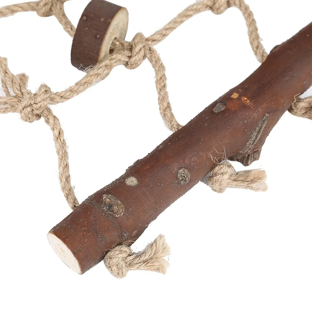Hemp Rope Wooden Climbing Ladder Swing Toy for Parrots