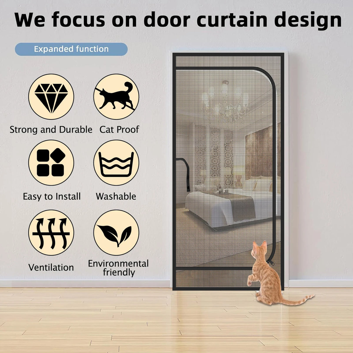 Heavy Duty Cat Screen Door with Dual Zippers – Scratch Proof