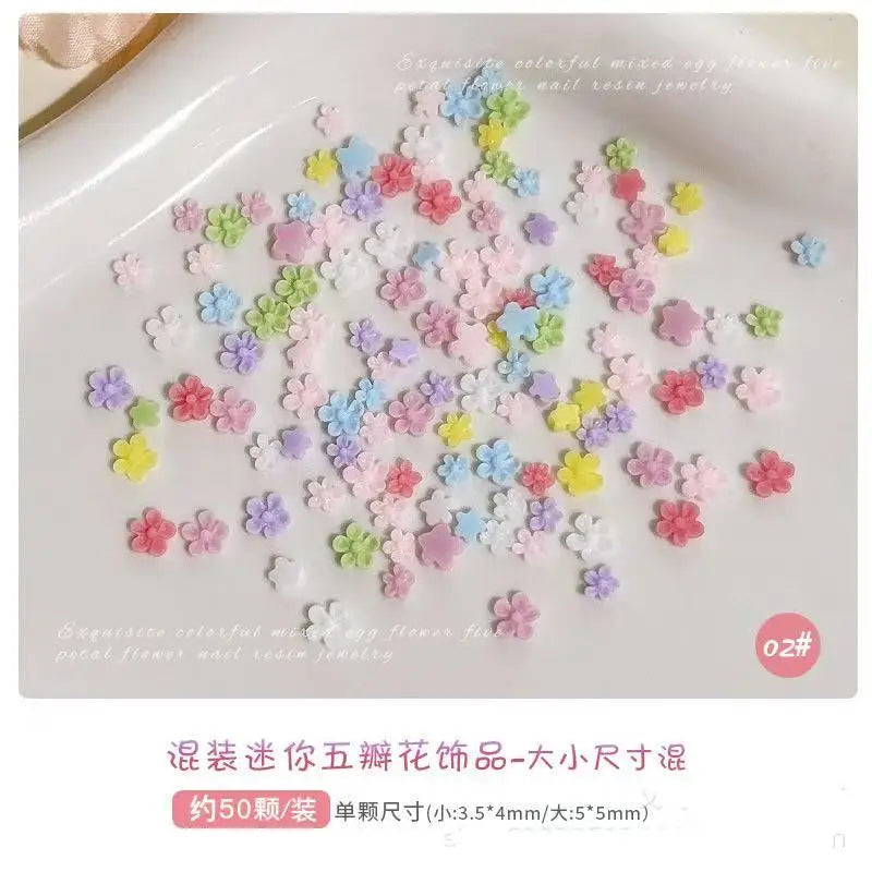 50PCS Resin Flower Nail Charms – Frangipani Lily Camellia Art