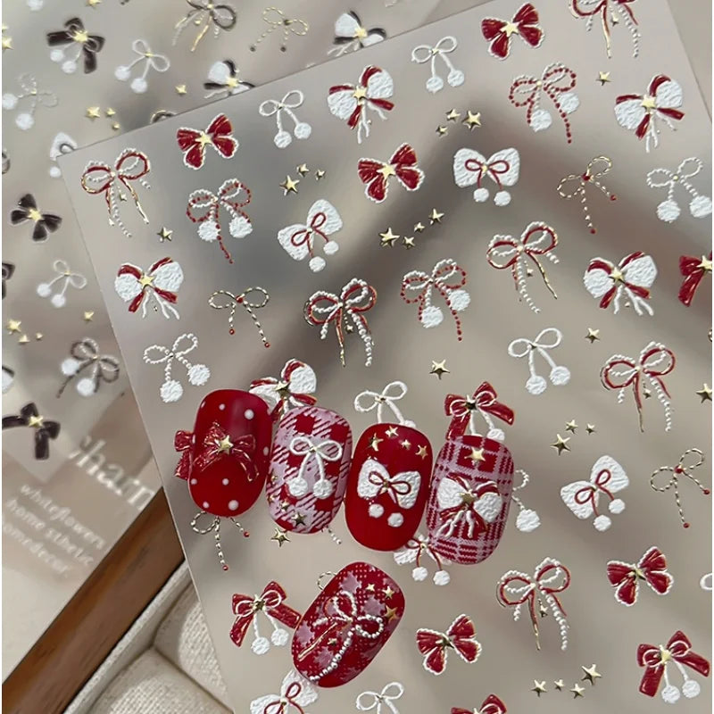 Winter Nail Stickers – Red Bow & Gold Star DIY Decals