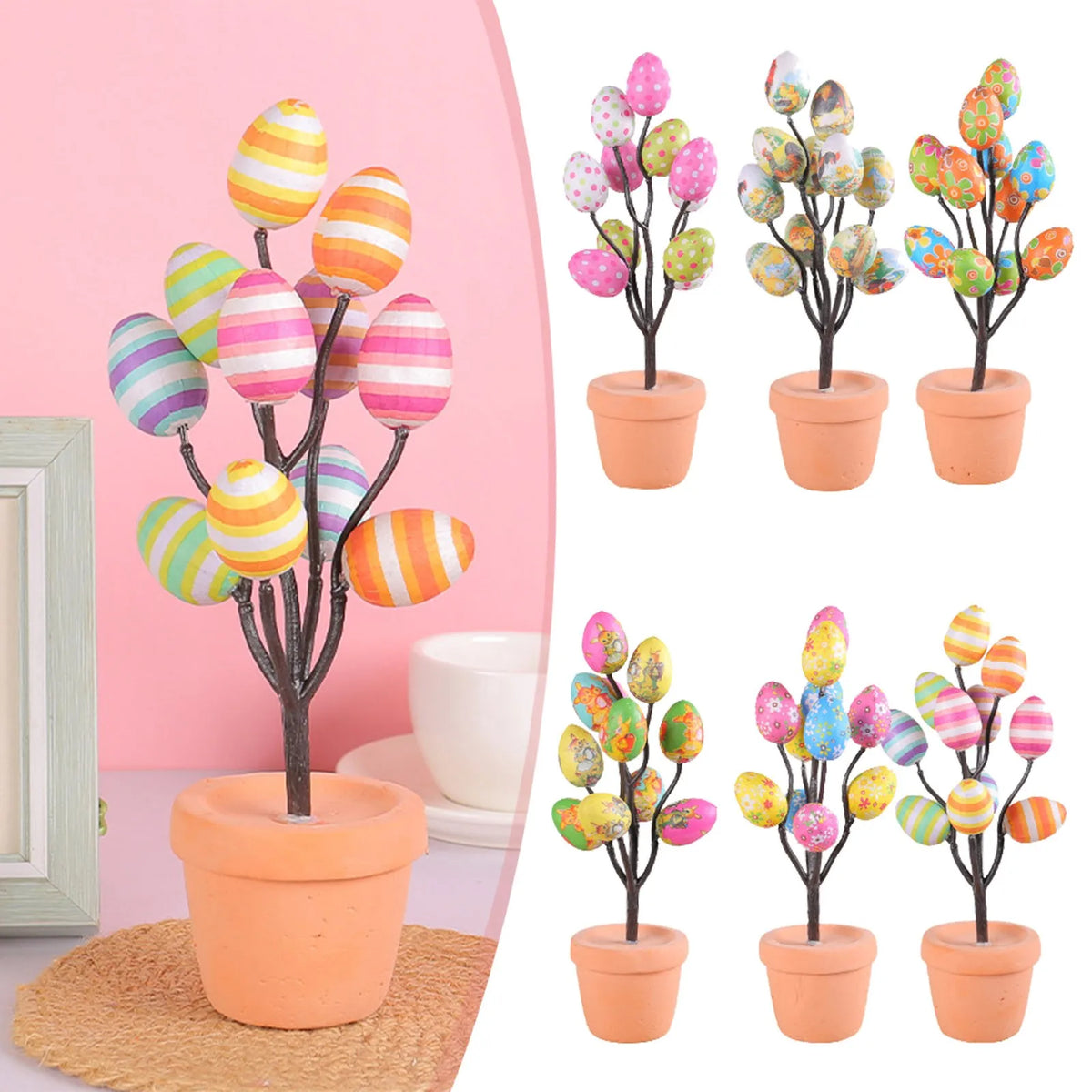 Easter Egg Tree Potted Ornament – 20 Colourful Simulated Eggs