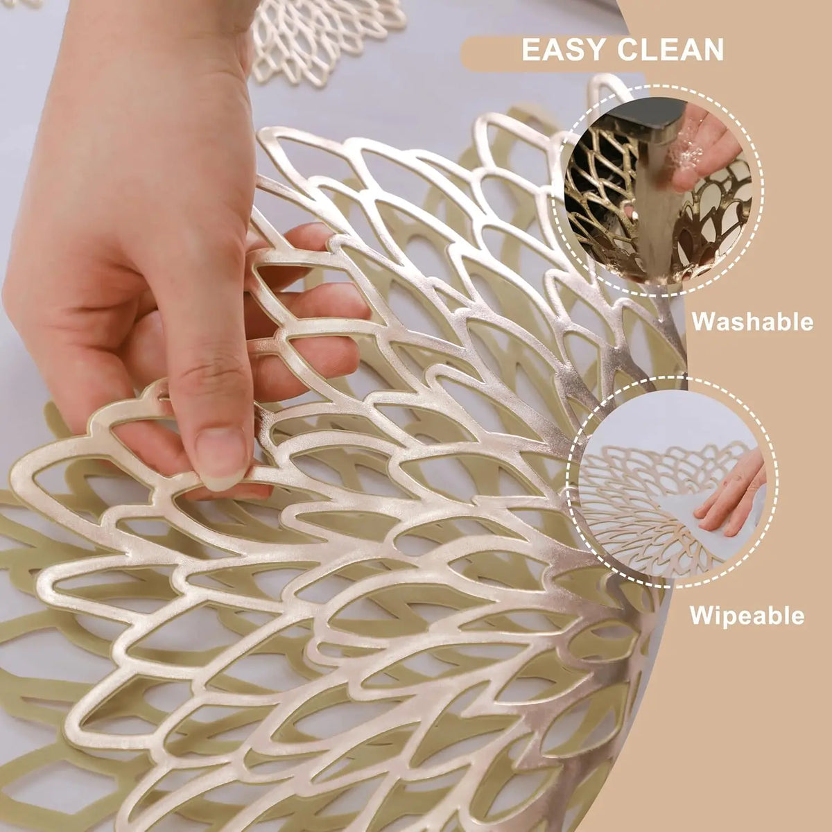 Round Leaf PVC Placemats Set of 4 – Washable & Heat-Resistant